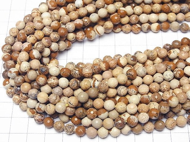 [Video]High Quality! Picture Jasper 128Faceted Round 6mm 1strand beads (aprx.15inch/37cm)