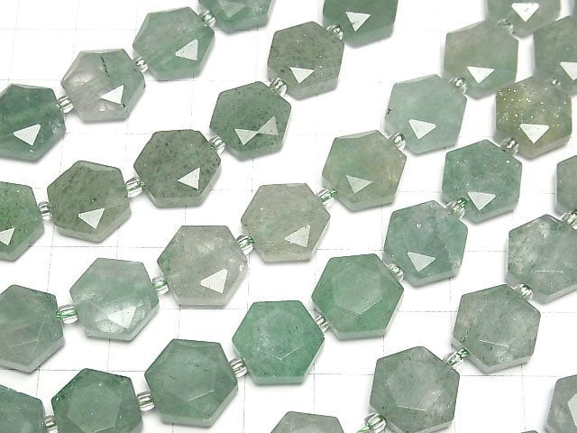 [Video] Green Aventurine Hexagon Cut 12x13mm 1strand beads (aprx.15inch/36cm)