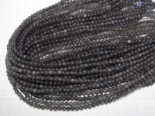 [Video] Black Labradorite AA Round 4.5mm 1strand beads (aprx.15inch/37cm)