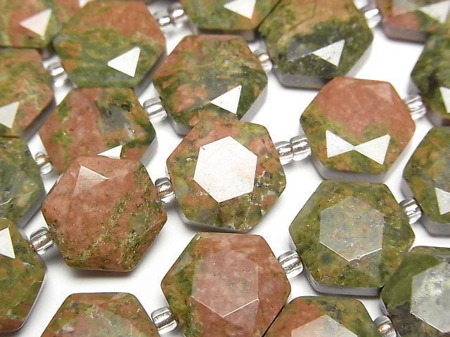 [Video] Unakite Hexagon Cut 12x13mm 1strand beads (aprx.15inch/36cm)