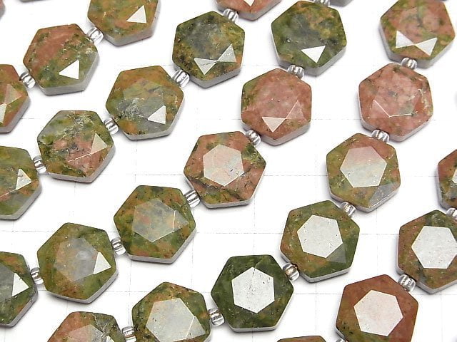 [Video] Unakite Hexagon Cut 12x13mm 1strand beads (aprx.15inch/36cm)