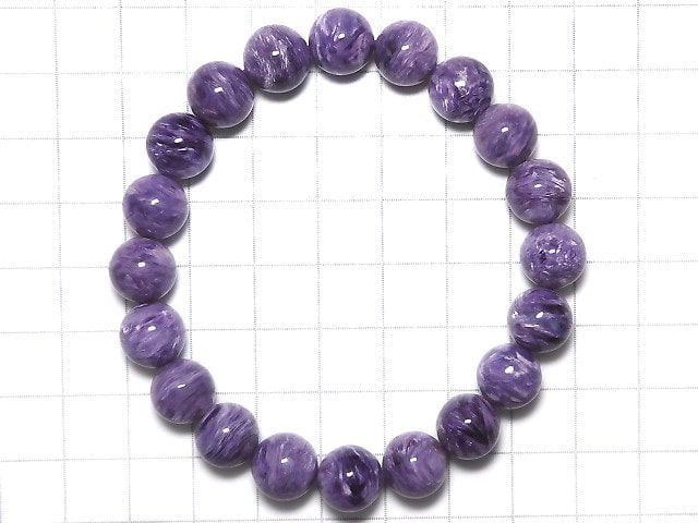 [Video][One of a kind] Charoite AAA Round 10.5mm Bracelet NO.6