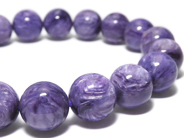 [Video][One of a kind] Charoite AAA Round 10.5mm Bracelet NO.8