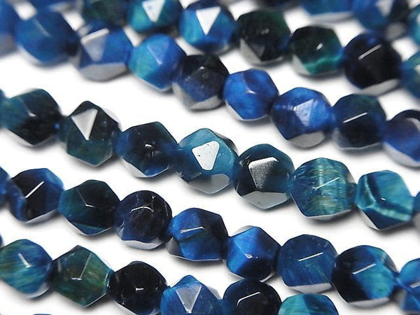 [Video] Blue green color Tiger's Eye AA+ 20Faceted Round 6mm 1strand beads (aprx.13inch/32cm)