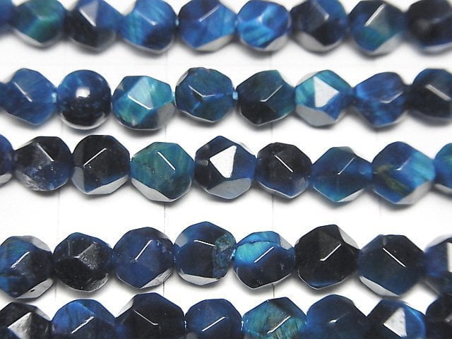 [Video] Blue green color Tiger's Eye AA+ 20Faceted Round 6mm 1strand beads (aprx.13inch/32cm)