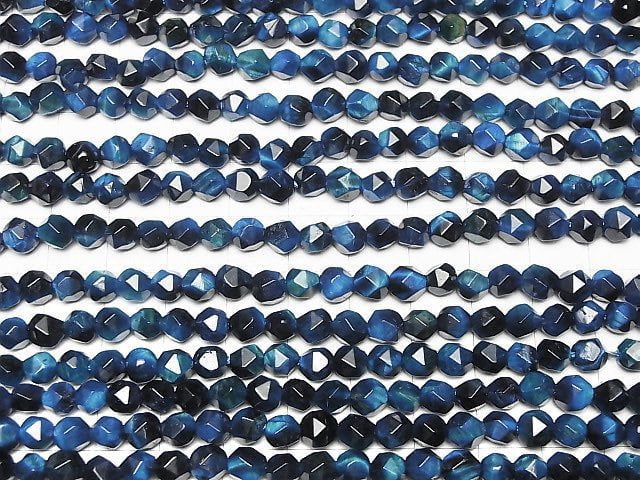 [Video] Blue green color Tiger's Eye AA+ 20Faceted Round 6mm 1strand beads (aprx.13inch/32cm)