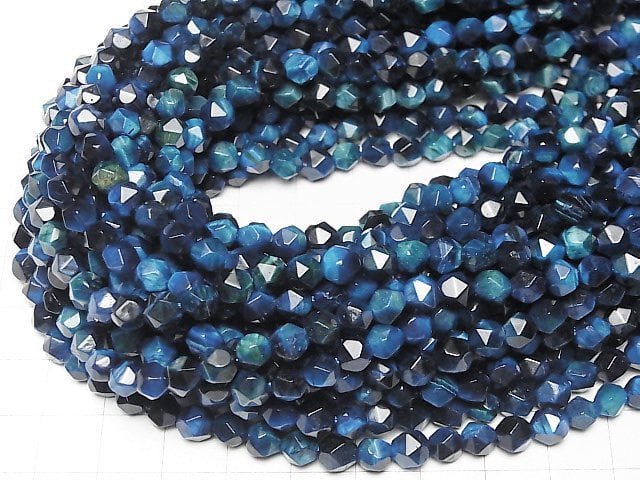 [Video] Blue green color Tiger's Eye AA+ 20Faceted Round 6mm 1strand beads (aprx.13inch/32cm)