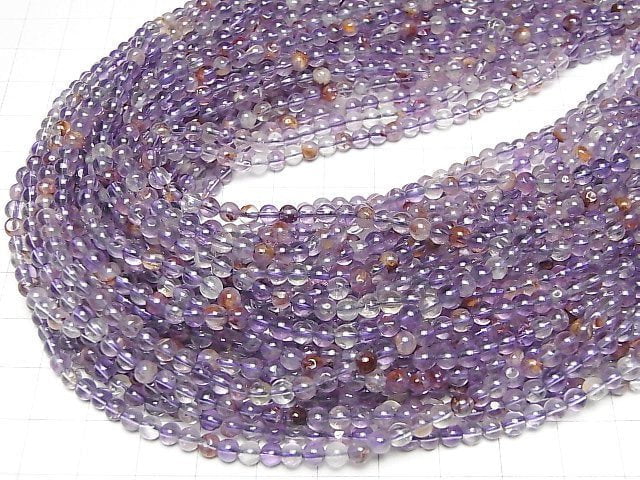 [Video]Cacoxenite in Quartz Round 4mm Amethyst color 1strand beads (aprx.15inch/38cm)