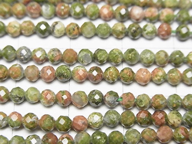 [Video]High Quality! Unakite Faceted Round 3mm 1strand beads (aprx.15inch/37cm)