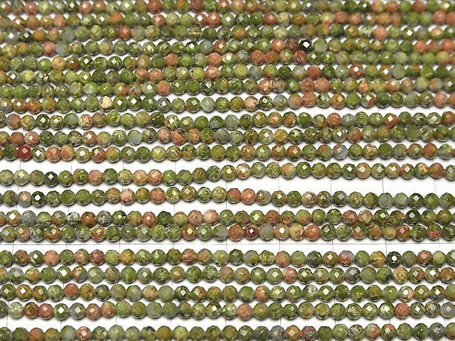 [Video]High Quality! Unakite Faceted Round 3mm 1strand beads (aprx.15inch/37cm)