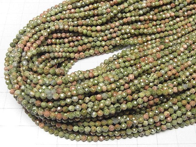 [Video]High Quality! Unakite Faceted Round 3mm 1strand beads (aprx.15inch/37cm)