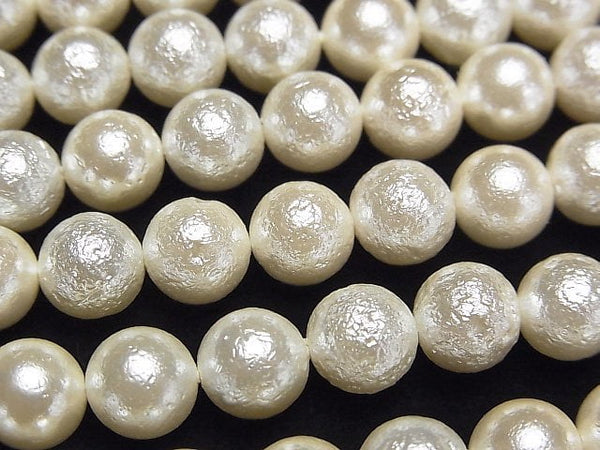 [Video]Shell Pearl (Sugar Pearl) Off-White Round 8mm 1strand beads (aprx.15inch/38cm)