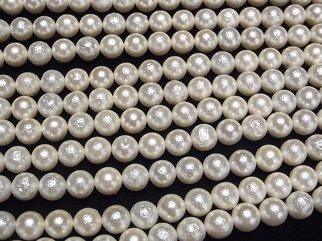 [Video]Shell Pearl (Sugar Pearl) Off-White Round 8mm 1strand beads (aprx.15inch/38cm)
