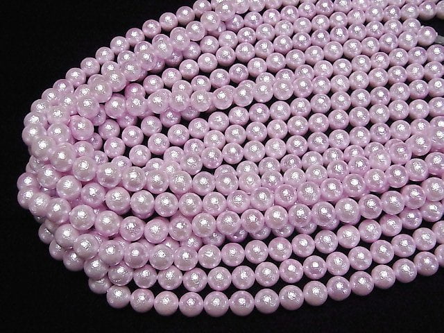 [Video]Shell Pearl (Sugar Pearl) Pink Round 8mm 1strand beads (aprx.15inch/38cm)