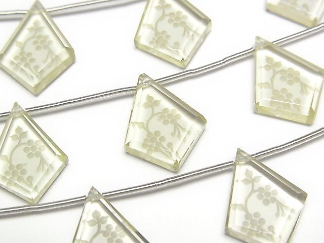 [Video]High Quality Lemon Quartz AAA Carved Deformed Diamond Shape 1strand (5pcs)