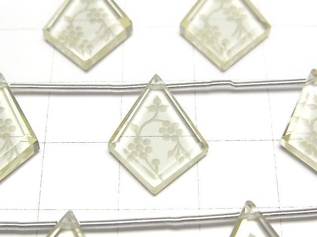 [Video]High Quality Lemon Quartz AAA Carved Deformed Diamond Shape 1strand (5pcs)