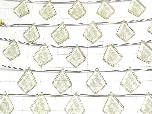 [Video]High Quality Lemon Quartz AAA Carved Deformed Diamond Shape 1strand (5pcs)