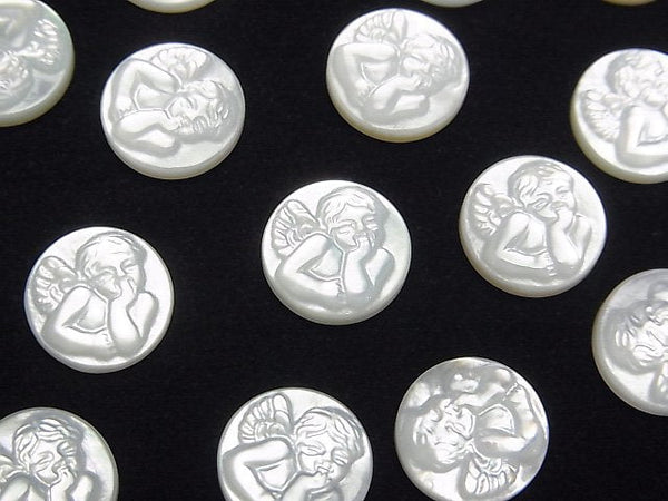 [Video] High Quality White Shell (Silver-lip Oyster) AAA Angel Carved Undrilled Coin 10x10mm 1pc