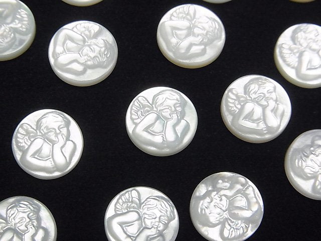 [Video] High Quality White Shell (Silver-lip Oyster) AAA Angel Carved Undrilled Coin 10x10mm 1pc