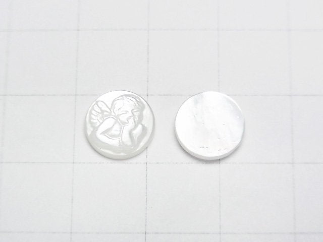 [Video] High Quality White Shell (Silver-lip Oyster) AAA Angel Carved Undrilled Coin 10x10mm 1pc