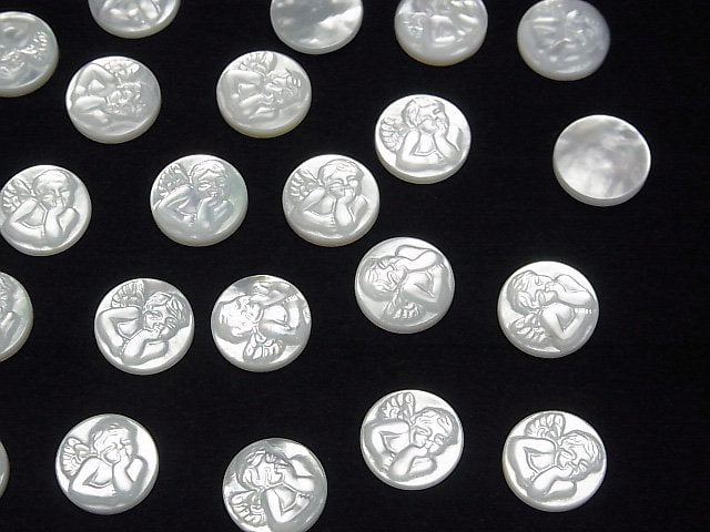 [Video] High Quality White Shell (Silver-lip Oyster) AAA Angel Carved Undrilled Coin 10x10mm 1pc