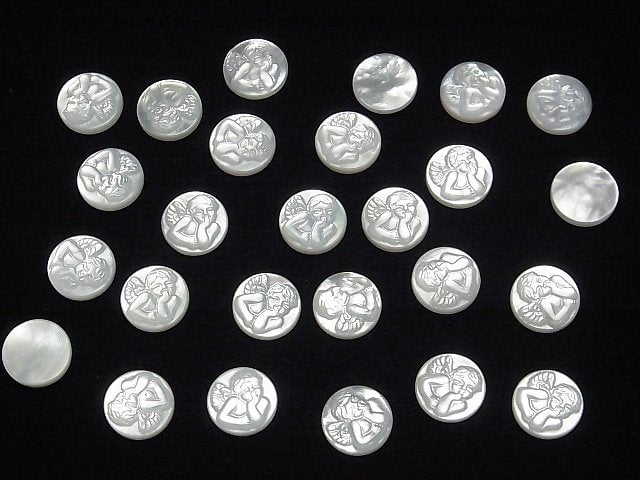 [Video] High Quality White Shell (Silver-lip Oyster) AAA Angel Carved Undrilled Coin 10x10mm 1pc