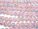 [Video] Lampwork Beads Round 10mm [Multicolor Flower x Pink] 1/4 or 1strand beads (aprx.15inch/36cm)