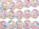 [Video] Lampwork Beads Round 10mm [Multicolor Flower x White] 1/4 or 1strand beads (aprx.15inch/36cm)