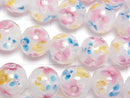 [Video] Lampwork Beads Round 12mm [Multicolor Flower x White] 1/4 or 1strand beads (aprx.13inch/32cm)