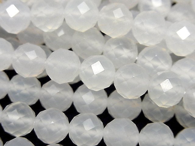 High Quality! White Chalcedony 64 Faceted Round 8mm 1strand beads (aprx.15inch/37cm)