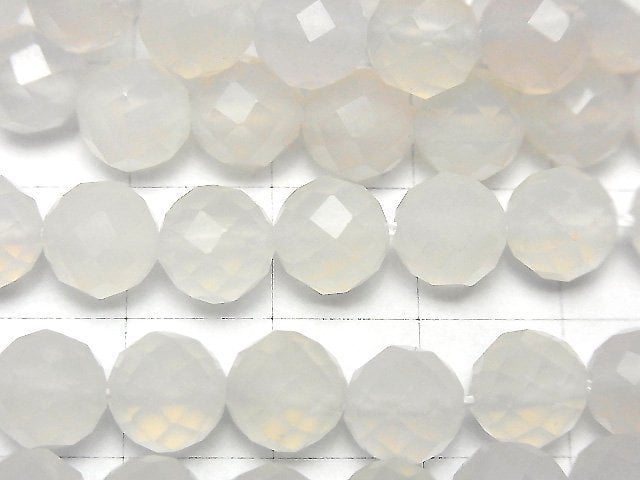 High Quality! White Chalcedony 64 Faceted Round 8mm 1strand beads (aprx.15inch/37cm)