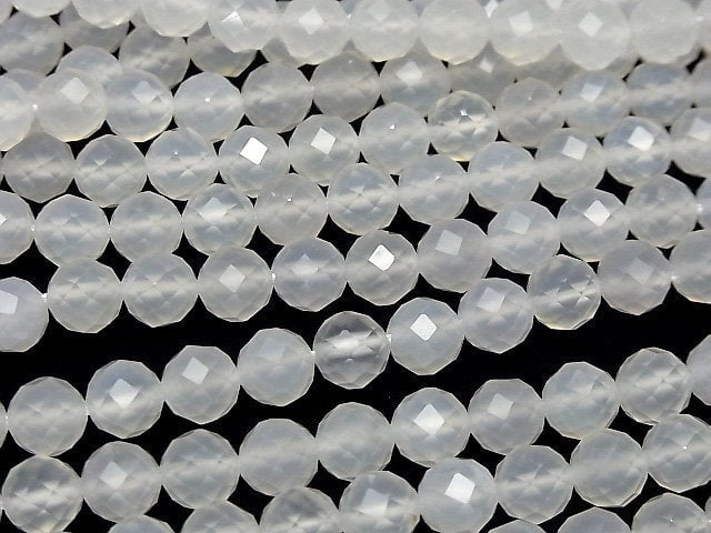 High Quality! White Chalcedony 64 Faceted Round 8mm 1strand beads (aprx.15inch/37cm)