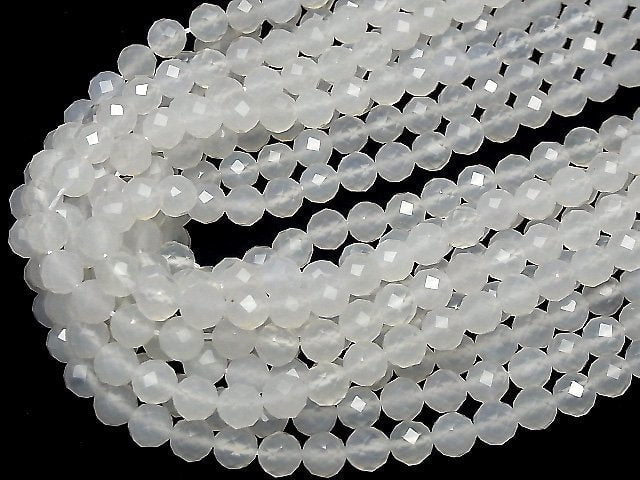 High Quality! White Chalcedony 64 Faceted Round 8mm 1strand beads (aprx.15inch/37cm)