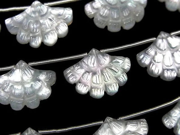 [Video] White Shell x Crystal AAA Carved Fan Shape 1strand (4pcs)