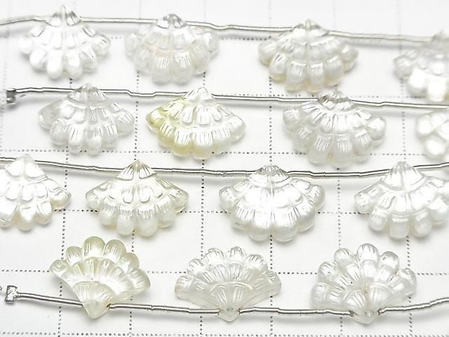 [Video] White Shell x Crystal AAA Carved Fan Shape 1 Strand (4pcs)
