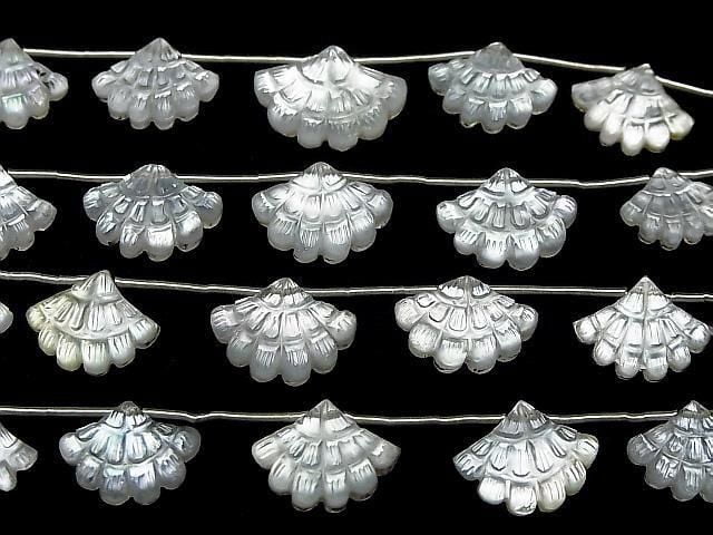 [Video] White Shell x Crystal AAA Carved Fan Shape 1 Strand (4pcs)