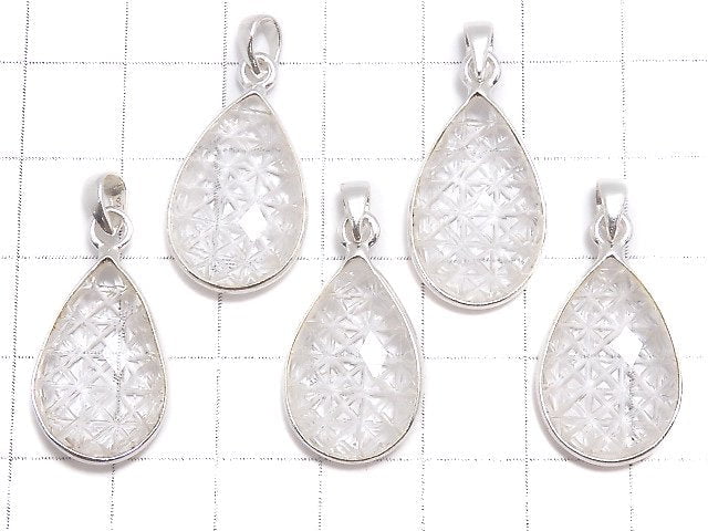 [Video] Crystal AAA Carved Faceted Pear Shape Pendant 20x14mm Silver925 1pc