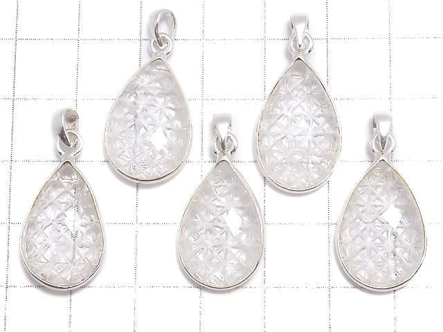 [Video] Crystal AAA Carved Faceted Pear Shape Pendant 20x14mm Silver925 1pc