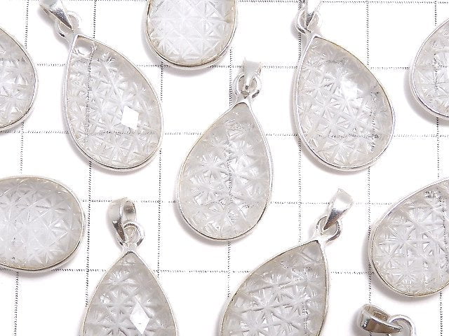 [Video] Crystal AAA Carved Faceted Pear Shape Pendant 20x14mm Silver925 1pc