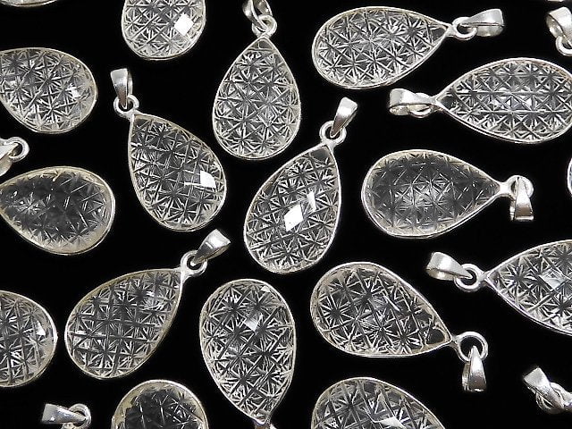 [Video] Crystal AAA Carved Faceted Pear Shape Pendant 20x14mm Silver925 1pc