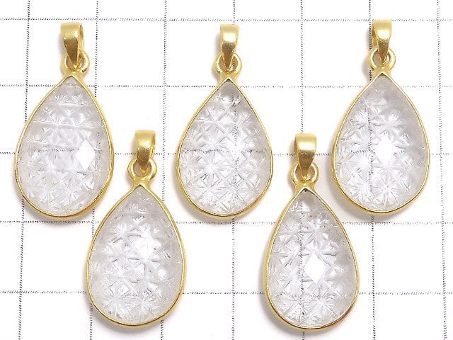 [Video] Crystal AAA Carved Faceted Pear Shape Pendant 20x14mm 18KGP 1pc