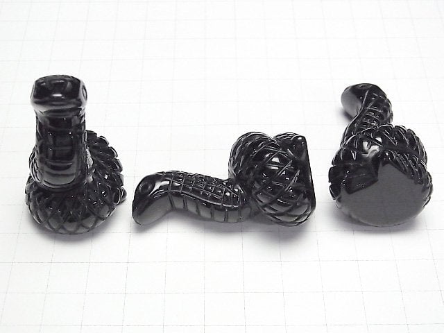 [Video] Black Obsidian Snake Motif 49x28mm [Undrilled] 1pc