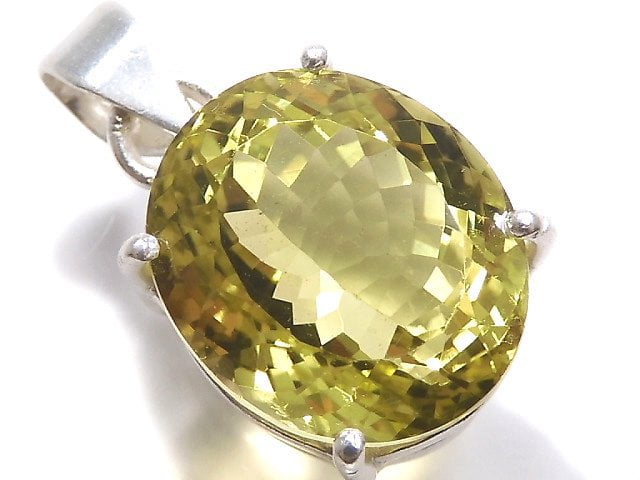 [Video][One of a kind] High Quality Lemon Quartz AAA Faceted Pendant Silver925 NO.48