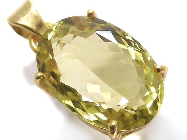 [Video][One of a kind] High Quality Lemon Quartz AAA Faceted Pendant 18KGP NO.60