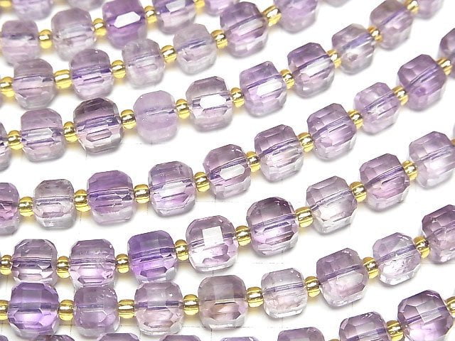 [Video]High Quality! Light color Amethyst x Smoky AA++ Cube Shape 6.5x6.5x6.5mm half or 1strand beads (aprx.15inch/36cm)