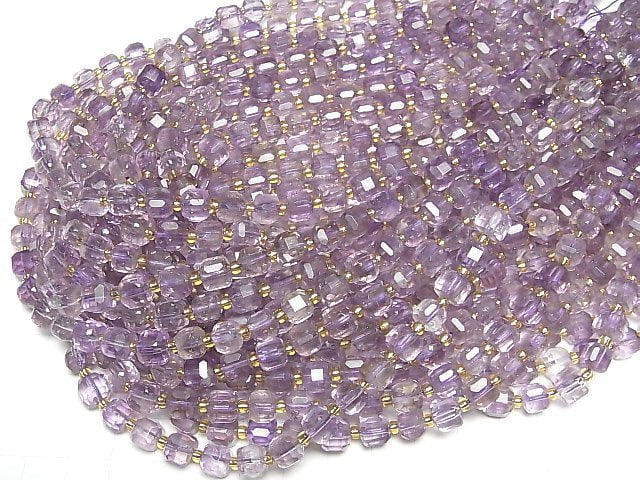 [Video]High Quality! Light color Amethyst x Smoky AA++ Cube Shape 6.5x6.5x6.5mm half or 1strand beads (aprx.15inch/36cm)