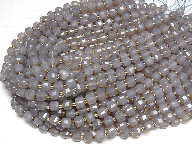 [Video] High Quality! Gray Onyx Cube Shape 7x7x7mm Half or 1strand Beads (approx. 14 inches/34 cm)