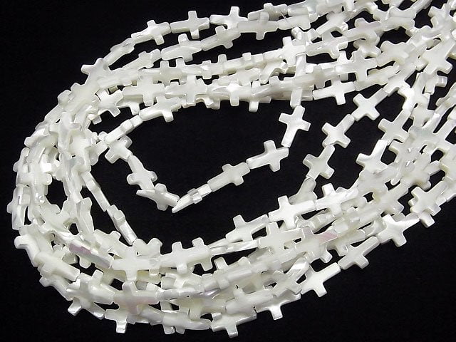 [Video] Mother of Pearl MOP White Cross 14x10mm 1strand beads (aprx.15inch/36cm)