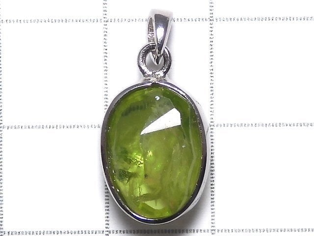 [Video][One of a kind] High Quality Peridot AAA- Faceted Pendant Silver925 NO.23