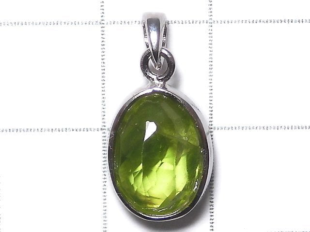 [Video][One of a kind] High Quality Peridot AAA- Faceted Pendant Silver925 NO.27